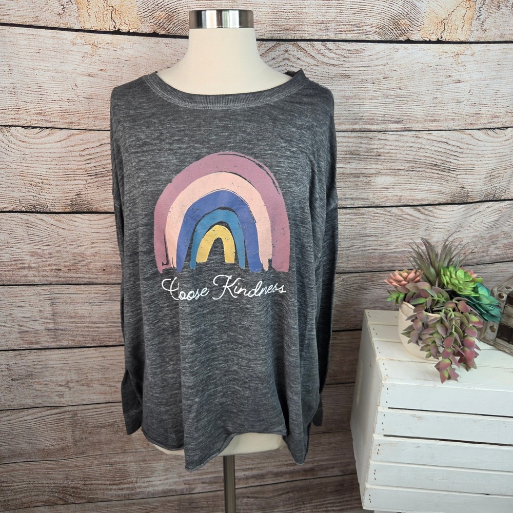 5/$25 C&C California Womens 2X Choose Kindness Rainbow Graphic Long Sleeve Top